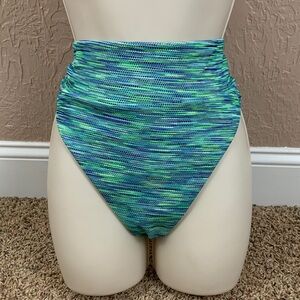 Aerie High Waist High Cut Cheeky Blue Green Pique Space Dye Bikini Bottoms